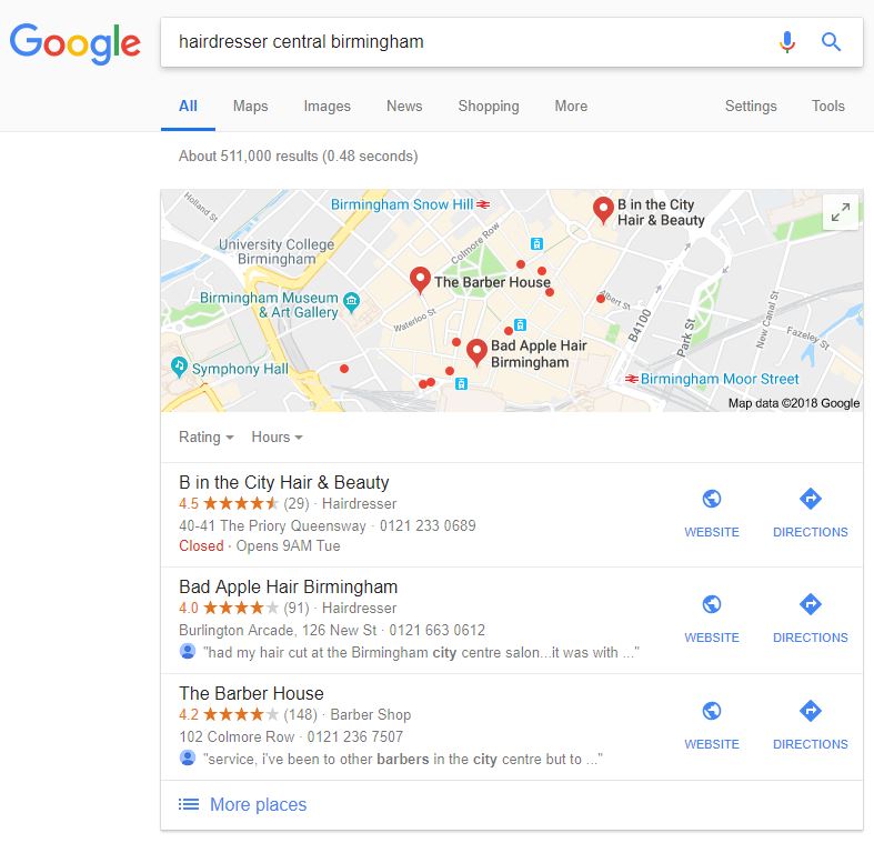 An Example of Google's Map Pack